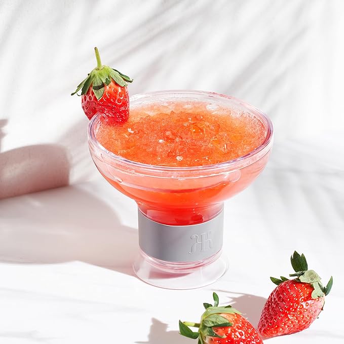 Frozen Margarita & Cocktail Chiller Glasses | Set of 2 | 12 OZ Unbreakable Tritan Acrylic, Double Wall Plastic Insulated Glass to Keep Your Drink Cool with Freeze Gel Glass, SiliconeHolder (12 OZ)