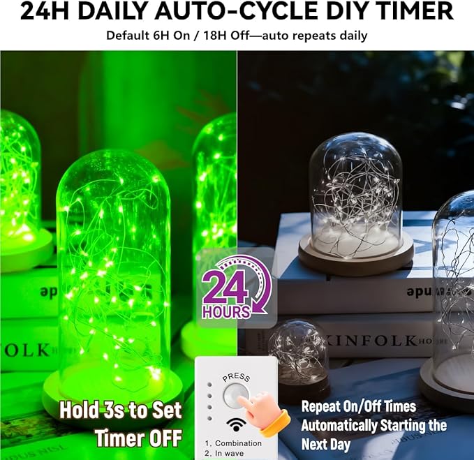 HXWEIYE Rechargeable Fairy Lights Battery Operated, DIY Timer & 8 Modes, 2 Pack 16FT 50LED Twinkle String Lights Indoor, Led mini Lights for Bedroom Wedding Dorm Christmas Tree Decor (Green)