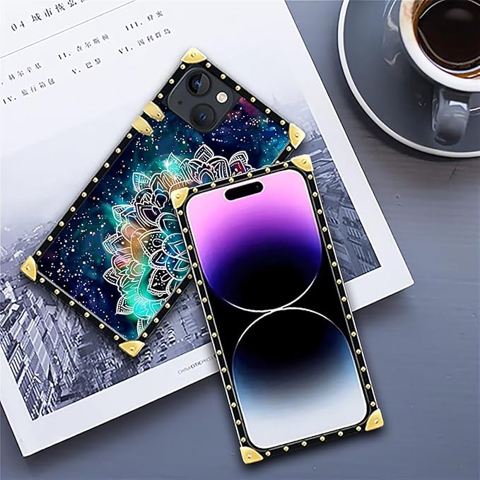 Compatible with iPhone 14 Case, Starry Sky Colourful Mandala Luxury Golden Decoration for Girl Women Soft TPU Shockproof Protective Hard PC Back for iPhone 14