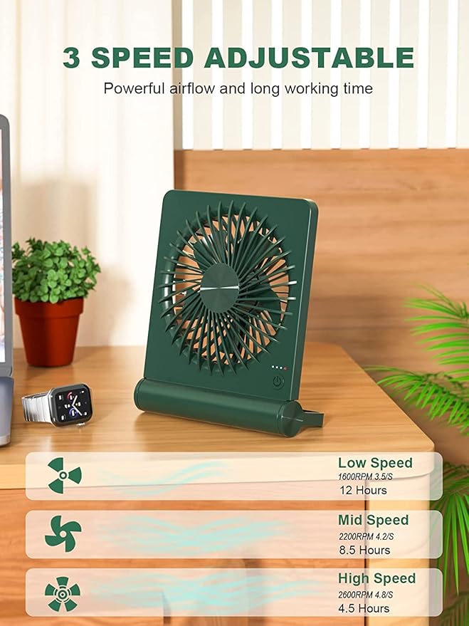 Small Desk Fan,Rechargeable USB Fan Battery Operated,Ultra Quiet, Strong Wind, 3 Speeds Travel Fans