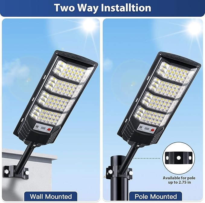 Yusist 2 Pack Solar Street Lights Outdoor Waterproof,6500K LED Motion Sensor Lights,Dusk to Dawn Solar Flood Lights with Remote,Parking Lot Light,Commercial Area Lighting for Outside