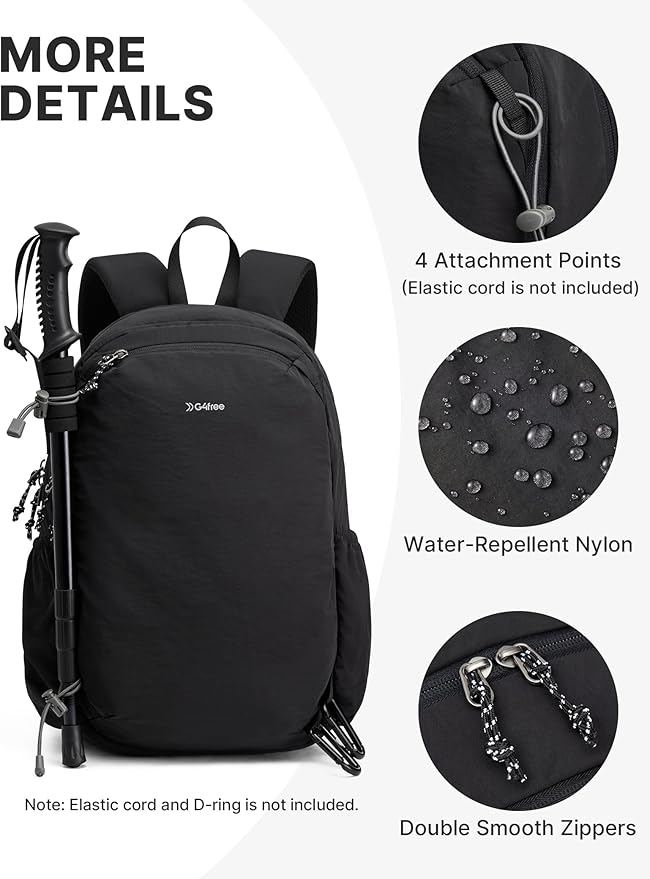 G4Free 15L Hiking Backpack Lightweight Small Travel Backpack Casual Daypack for Women Men Outdoor Campus, Black