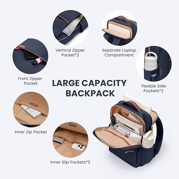 Laptop Backpack for Women, Work Business Traval Computer Backpacks with Laptop Compartment Waterproof Casual Daypack for Travel College,14Inch,Navy Blue