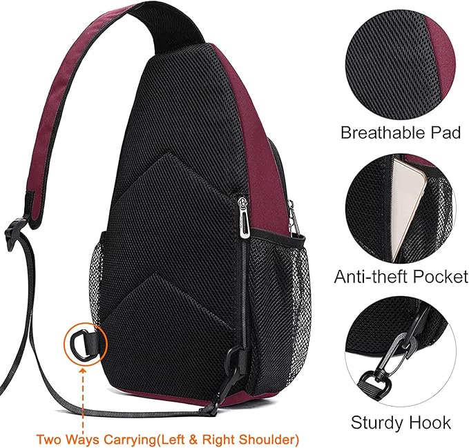 MOSISO Sling Backpack,Multipurpose Travel Hiking Daypack Rope Crossbody Shoulder Bag with Front Buckle Pouch&Reflective Strip