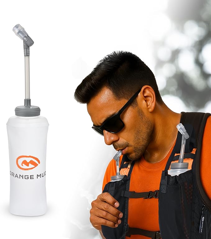Orange Mud 500ml Soft Flask – 17oz Collapsible Hydration Bottle – BPA & PVC Free – Ultra-Light, Leak-Proof, Soft Material – Fits Any Pocket – with Optional Tube & Bite Valve