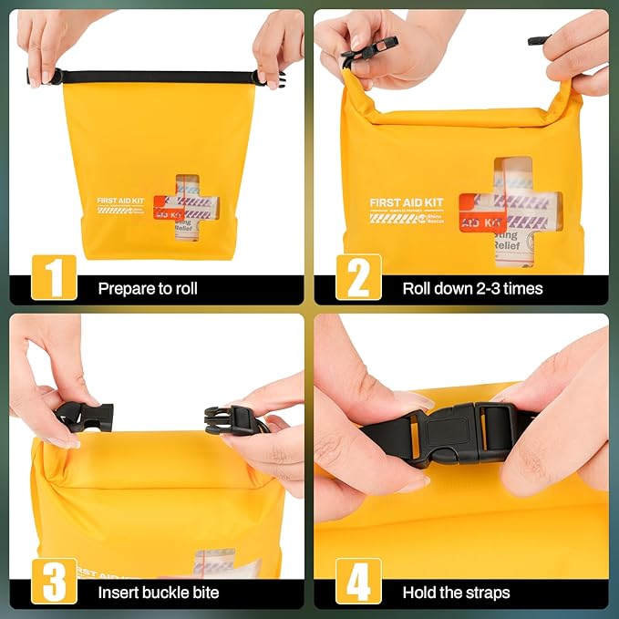 RHINO RESCUE Waterproof Boat First Aid Kit, Lightweight Boat Accessories Dry Bag, Emergency Marine Survival Supplies for Outdoor Kayak, Fishing, Floating, Swimming, Beach & Camping (Yellow)
