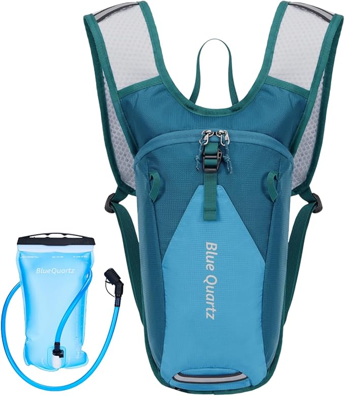 Blue Quartz Hydration Backpack with 2L Water Bladder, Hiking Water Pack with Insulated Compartment for Women Men, Lightweight Running Hydration Vest with Phone Pocket for Cycling, Biking