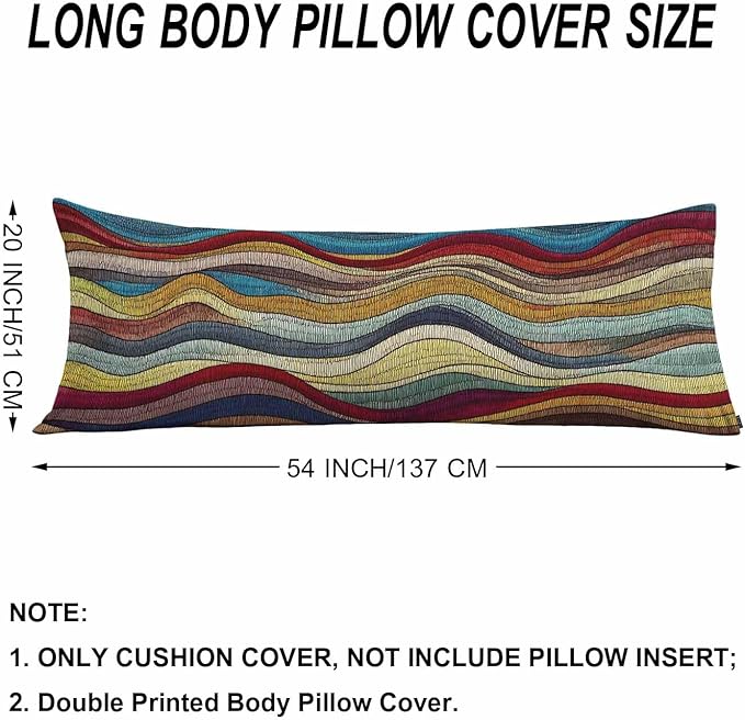 Couch Body Pillow Cover Tribal Wave Bedding Body Pillow Case for Men Women, Retro Ocean Waves Boho Oblong Pillow Covers Throw Cushion Cases for Home Sofa Livingroom 20"X 54"
