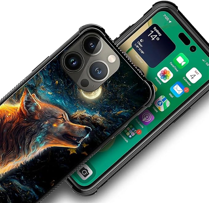 for iPhone 13 Pro Max Case, Star Cave Hungry Wolf Pattern Graphic Design Girl Boy Soft Silicone Hard Acrylic Shock Protection for iPhone 13 Pro Max