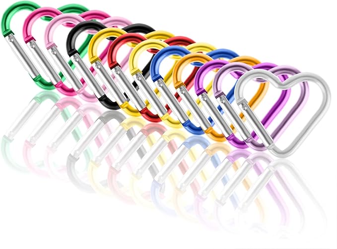 Ouligay 10pcs Cute Heart Shaped Carabiner Star Carabiner Heart Shaped Backpack Clips Key Ring Clip Heart Keychain Clip for Dog Leash Water Bottle Holder Snap Clips Keys