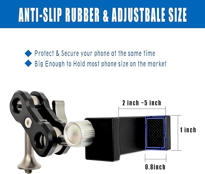 AUSCAMOTEK Aluminum Phone Mount with 1/4 Inch Screw for Tripods – 360° Adjustable Arm, Fits 2 to 3.6 Inch Phones, Vertical or Horizontal Shooting for Hunting, Shooting, Filming, and Outdoor Use