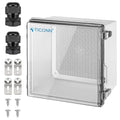 TICONN Outdoor Electrical Box Waterproof, Junction Box IP67 ABS Plastic Enclosure with Hinged Cover with Mounting Plate, Wall Brackets, Cable Glands (Clear, 11.8"x11.8"x7.1")