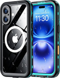 Red2Fire for iPhone 16 Case Waterproof, [Built-in Screen Protector & Camera Protector][Compatible with MagSafe][Full Body Shockproof][IP68 Waterproof][Dustproof] Phone Case 6.1" Blue/Clear