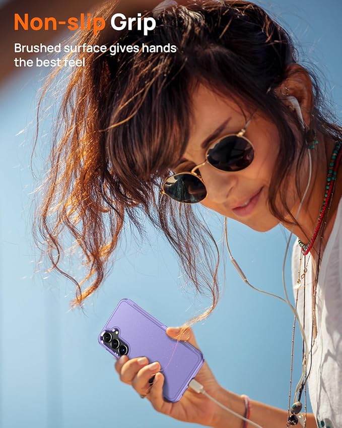 Lanhiem for Samsung Galaxy S25 S24 Phone Case with Tempered Glass Screen Protector, Shock Absorption, Anti-Scratch Shockproof Case Cover for Samsung S25 S24, Purple