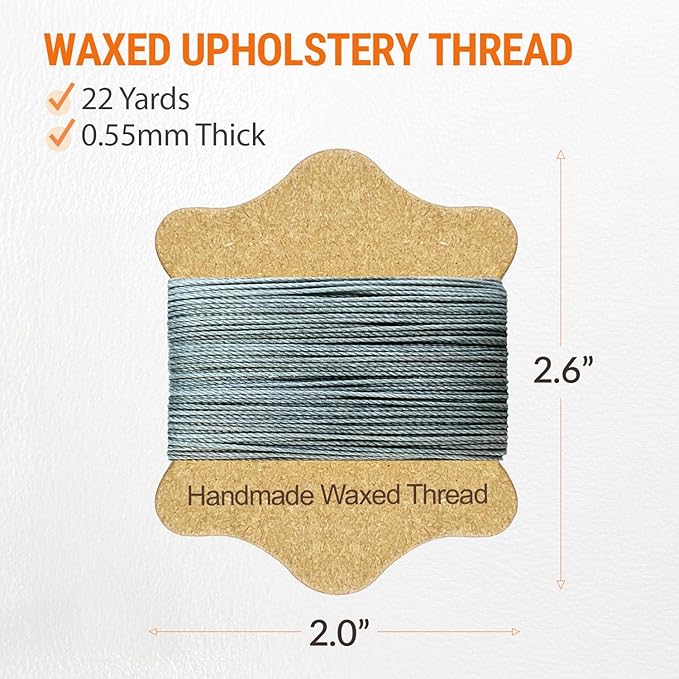 VONEEDL Upholstery Repair Kit: Waxed Sewing Thread (Gray Color) & Heavy Duty Needles (11 PCS) for Leather, Canvas & Quilting Thread
