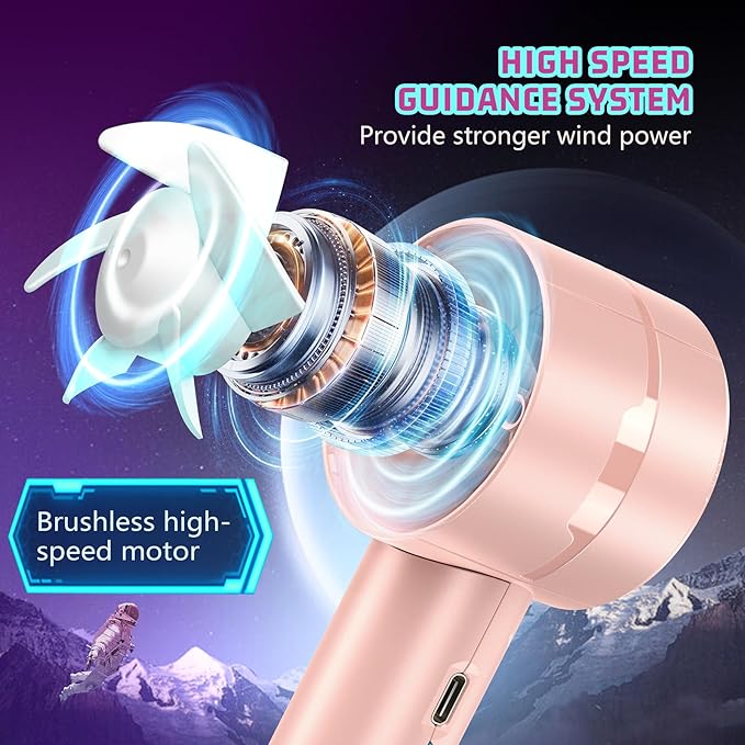 Portable High Speed Mini Handheld Fan, USB Rechargeable Neck Personal Mini Fan(7000 RPM high speed motor,Lasts 4-16 Hours) 4-speed powerful Wind Fans for Summer Outdoor Traveling,Gifts for Kids