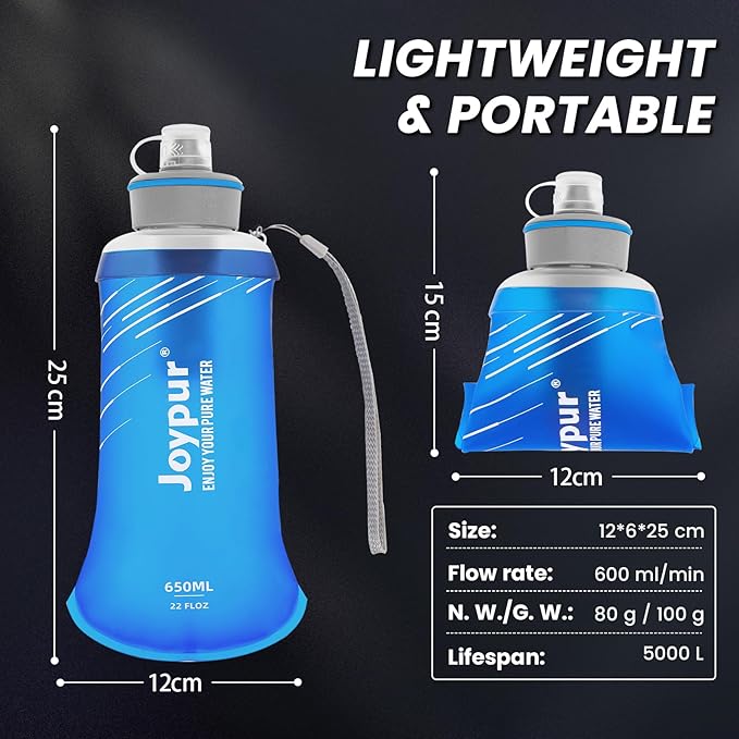Water Filter Survival - Collapsible Water Bottle with Filter 0.01 Micron Squeeze Filtered Water Bottle 22oz for Hiking Backpacking Camping BPA-Free(Blue 650ml)