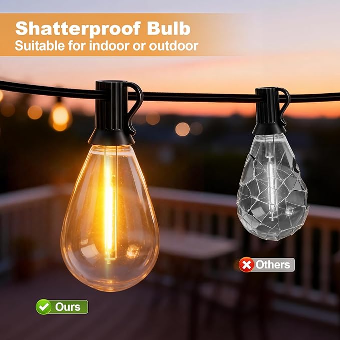 50FT Outdoor String Lights, 15m Waterproof Remote LED Patio Lights with 19+1 S11 Bulbs 10FT Extension Cable, Dimmable Outside Hanging Lights for House, Porch,Yard,Garden,Bistro, Gazebo lighting
