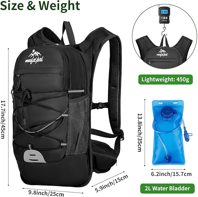 Hiking Backpack for Women & Men, Hydration Backpack with 2L Water Bladder for Running, Hiking, Cycling, Climbing, Camping, Biking (Black)