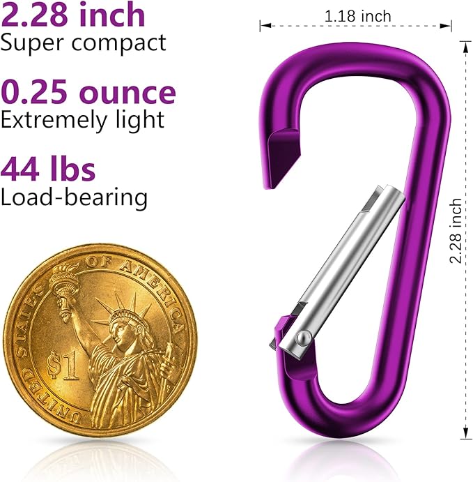 sprookber 2.28" Small Carabiner Clip Keychain, D Ring Caribeaner Clip, Key Clip Caribeener Multipurpose, Set of 20 Pack