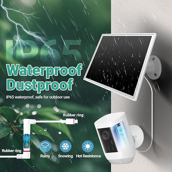 2 Pack Solar Panel for Ring Camera, 6W Solar Charger with USB-C & Barrel Plug for Ring Stick Up Pro/Plus & Spotlight Cam Battery Series, Waterproof, 16ft Cable (White)