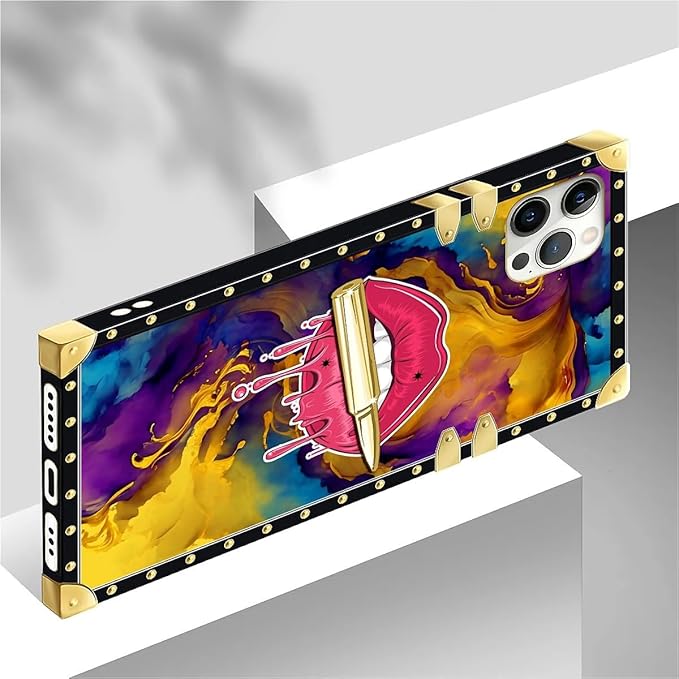 Compatible with iPhone 12 Pro Max Case, Cool Corlorful Lip Marble Luxury Golden Decoration for Girl Women Soft TPU Shockproof Protective Hard PC Back for iPhone 12 Pro Max