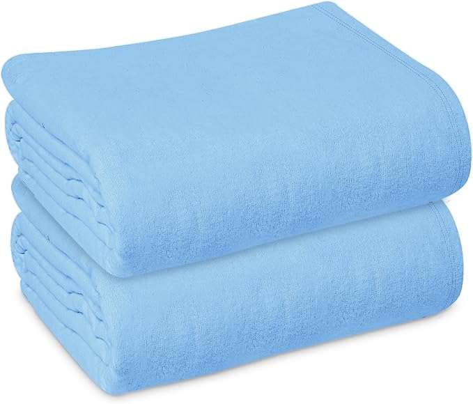 Linteum Textile 100% Cotton Hospital Patient Bath Blanket, Bed Bath Sheet, Twin Blanket Lightweight Sheet Blankets 70x90 in, 1.75 lb. Blue - 2 Pack