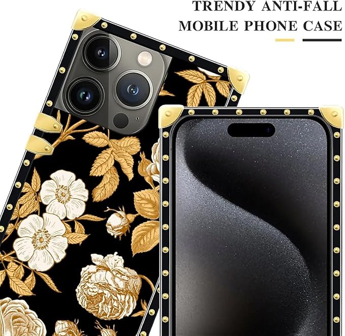Compatible with iPhone 16 Pro Case, Blooming Rose Golden Flower Luxury Golden Decoration for Girl Women Soft TPU Shockproof Protective Hard PC Back for iPhone 16 Pro