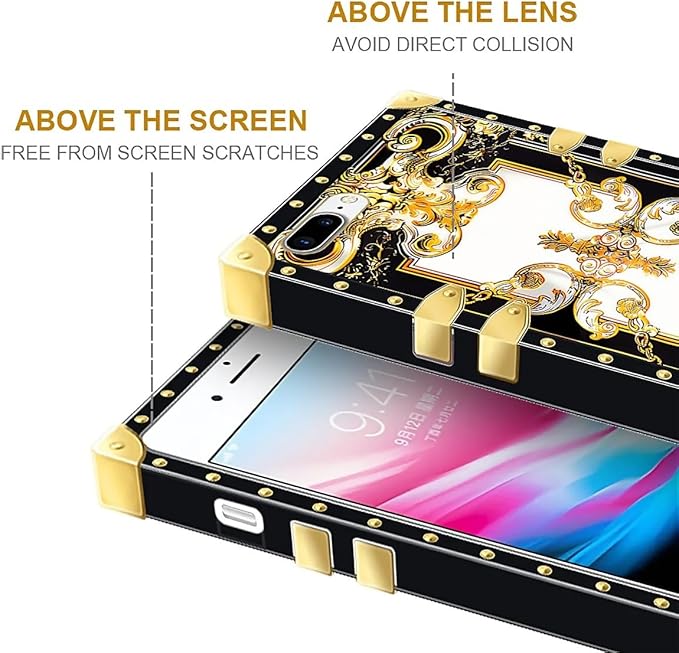 Compatible with iPhone 8 7 SE Case, Gold Grain Flowers Luxury Golden Decoration for Girl Women Soft TPU Shockproof Protective Hard PC Back for iPhone 8 7 SE