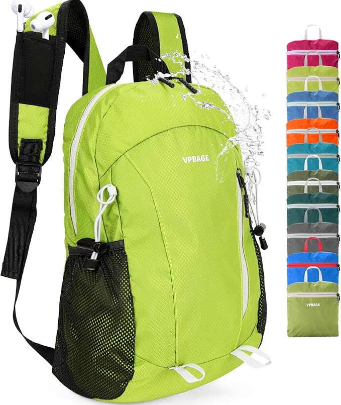 VPBAGE 15L Water-resistant Hiking Daypack, Small Backpack Travel Outdoor, Lightweight Day Pack with Tool Loops