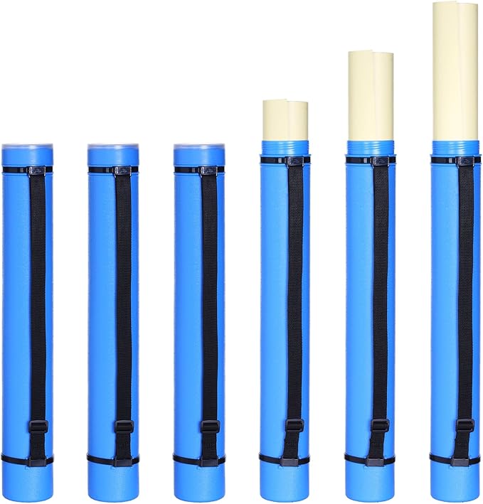 Ireer 6 Pcs Expandable Poster Tube with Strap for Documents Artwork Container Poster Transport Map Holder Tube Blueprint Storage Carrying Case for Architect Teacher Student 24.5'' to 40'' (Blue)