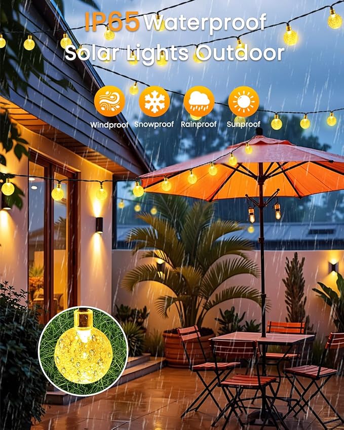 2-Pack 64FT 100 LED Crystal Globe Solar String Lights Outdoor, Waterproof Solar Lights for Outside, 8 Lighting Modes Patio Decorations for Garden Yard Wedding Porch Party Easter Tree (Warm White)