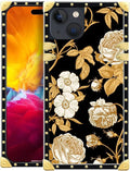 Compatible with iPhone 15 Case, Blooming Rose Golden Flower Luxury Golden Decoration for Girl Women Soft TPU Shockproof Protective Hard PC Back for iPhone 15