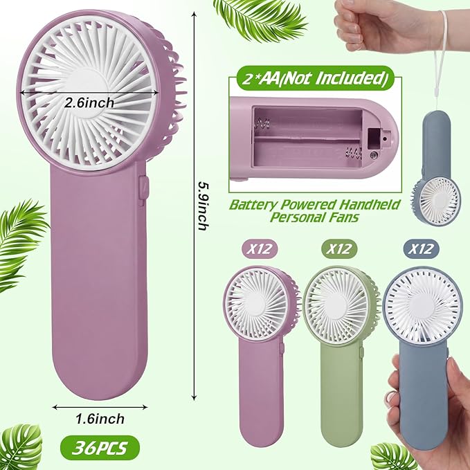 Sumind 36 Pcs Small Personal Portable Fan Mini Handheld Bulk 1 Speed Electric Cute Battery Powered for Neck Lash Makeup Women Men Travel Camping Indoor Outdoor Summer (Morandi Colors)