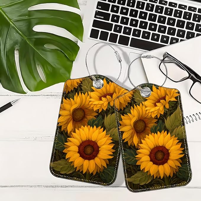 2Pcs Sunflower Luggage Tags for Suitcases, 2.83x4.53 Travel ID Labels with Privacy Cover, Summer Vacation Essentials, Aesthetic Bag Tags for Backpacks, Mothers Day Graduation Gift Ideas