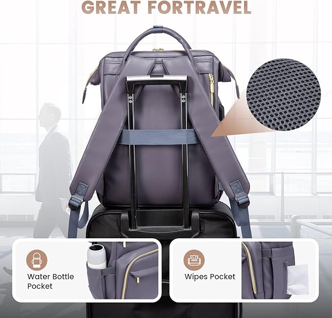 LOVEVOOK Leather Laptop Backpack for Women 17 inch,Travel Backpack Purse Nurse Teacher Backpack Computer Laptop Bag,Professional College Business Work Bags Carry On Backpack with USB Port,Grey Purple