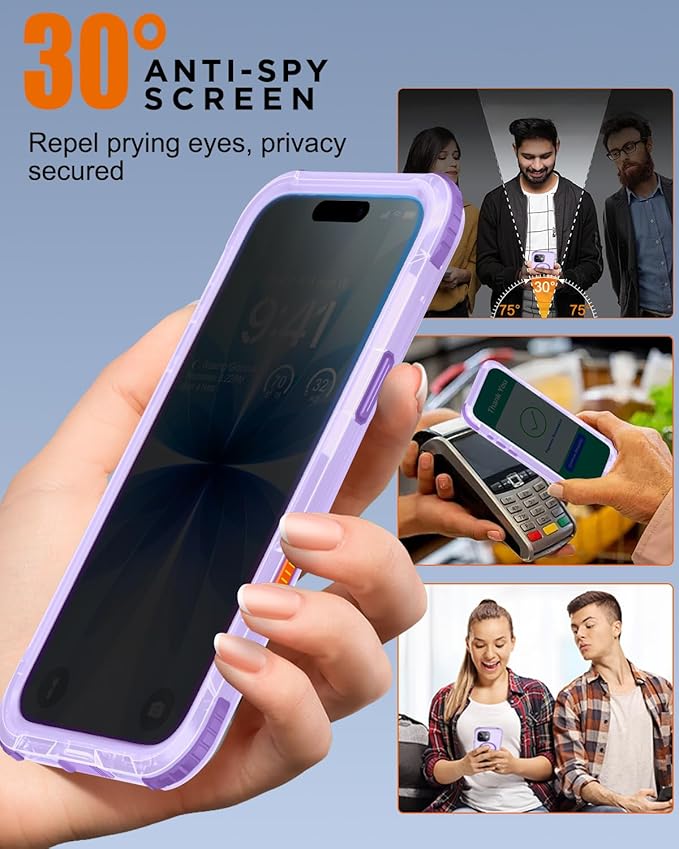 for iPhone 17 Waterproof Case with Magsafe, Built-in [Privacy Screen Protector] [Lanyard], IP68 Water Proof Full Body Dustproof Anti-Spy Frosted Protective Phone Cover, 6.1" Purple