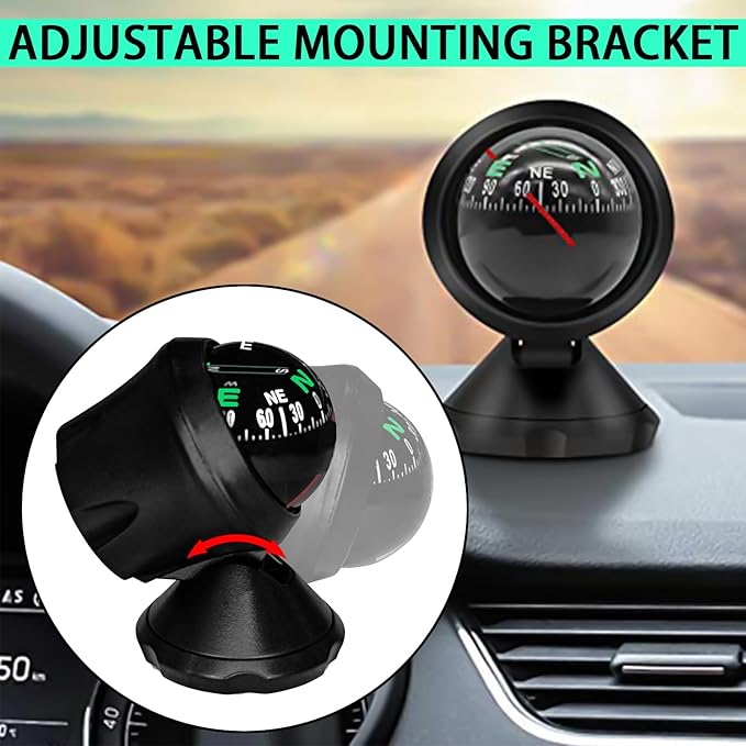 Compass for Car, Automotive Dashboard Accessories Car Compass Ball with Bottom Stick for Car Boat Jeep Off Road to Find Direction, Auto Compass Navigation Hiking Direction Pointing Guidance