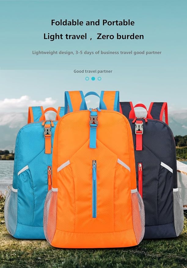 levayhill 25L Foldable Hiking Backpack Lightweight Packable Basic-Daypack Collapsible Bag Water-Resistant Travel Men Women Camping Cycling Outdoor (Orange)
