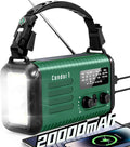 Emergency Crank Radio, 20000mAh / 74000mWh Solar Hand Crank Weather Radio with NOAA/AM/FM, Battery Powered Radio with Cell Phone Charger, Reading Lamp, Flashlight & SOS for Emergencies/Home (Green)
