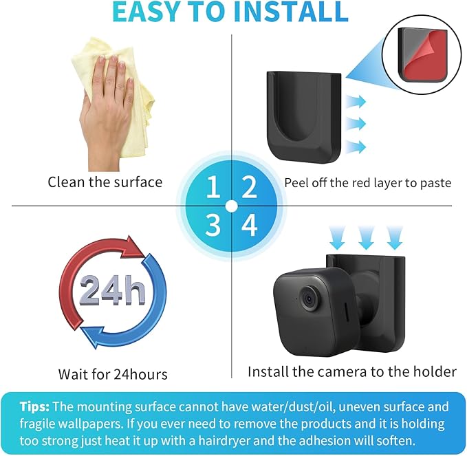 3 Blink Camera No Drill Wall Mount Bracket for Blink Outdoor 4 /2k / Blink Mini 2 with 1 Outlet Wall Mount for Blink Sync Module Core, No Screw Adhesive Camera Mount for Blink (Camera Not Included)