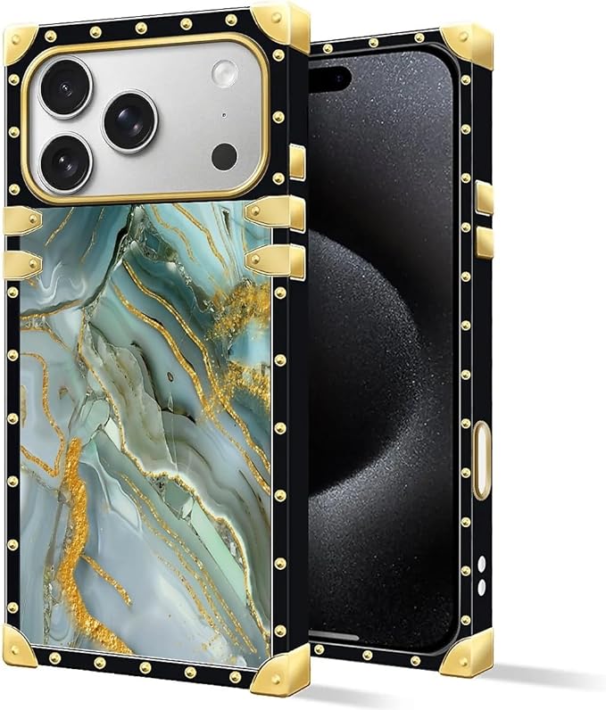 for iPhone 17 Pro Max Case Luxury Golden Decoration for Girl Women Soft TPU Shockproof Protective Hard PC Back for iPhone 17 Pro Max Crazy Pattern Golden Texture Marble Veining