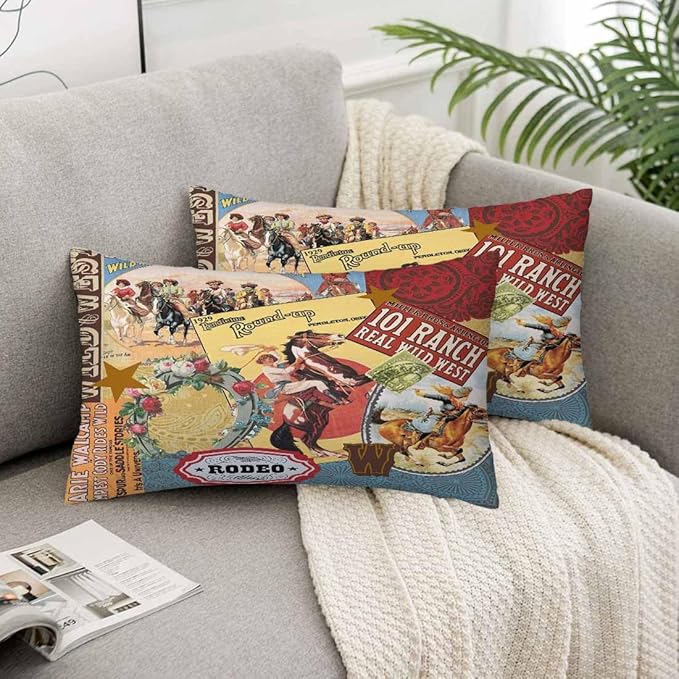 Cowgirls Wild West Pillow Covers 12 X 20 Far East Rodeo Round Up Win Ride Horse Race Wreath Cool Set of 2 Pillow Cases Outdoor Throw Cushion Pillowcases Decor Home Bed Sofa Couch Hotel