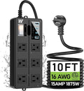 10FT Outdoor Waterproof Power Strip Surge Protector with 6AC Outlets 4USB Ports Power Switch Safety Lock, ETL Certified for Patio Garden Charging