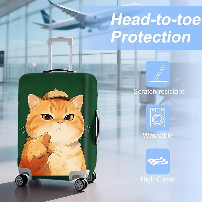 ANNA QUEEN Funny Cat Luggage Cover,Cute Cartoon Stretchable Suitcase Protector Sleeve,Fit for 28-30 Inch Checked Baggage,Water Resistant Durable Luggage Protector