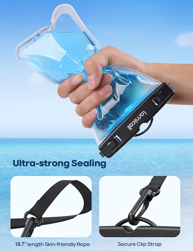 Lamicall Waterproof Phone Pouch Case - [2 Pack][Easy Lock & Heavy Duty] IPX8 Water Proof Cell Phone Dry Bag for Beach, Gift Protector for iPhone 17 16 15 14 13 12 11 Pro Max Plus Air, Galaxy S25, 4-7"