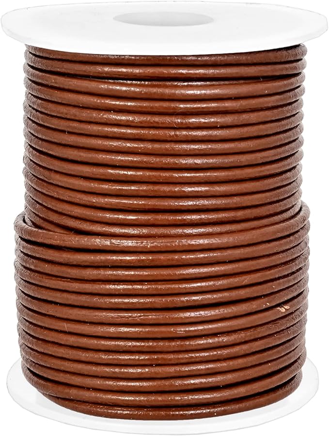 GENIQUE Real/Genuine Round Leather String Cord for Necklace, Bracelets, Jewelry, Kumihimo Braiding, DIY Projects (20 Metres) (2mm, Light Brown)