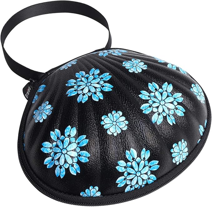 Hard Travel Case for Silicone Bras [A-C Cup] Premium Nubra Organizer Portable Lingerie Underwear Storage Bag (Blue Flower)