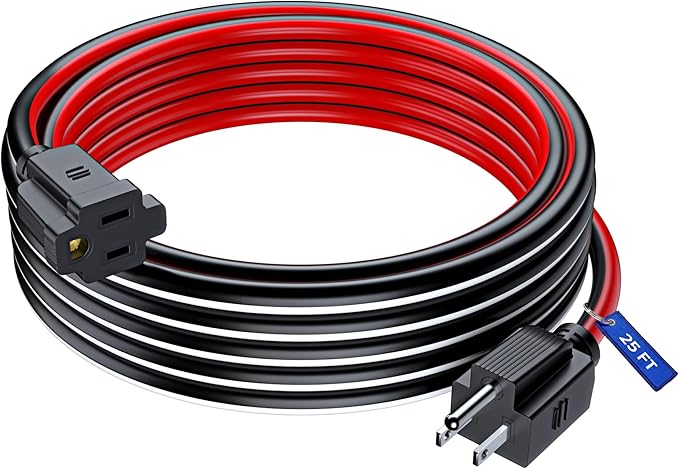 Maximm 25 Ft Black, White and Red Extension Cord, Heavy Duty 3-Prong Outdoor Power Cable, ETL Listed for Contractors