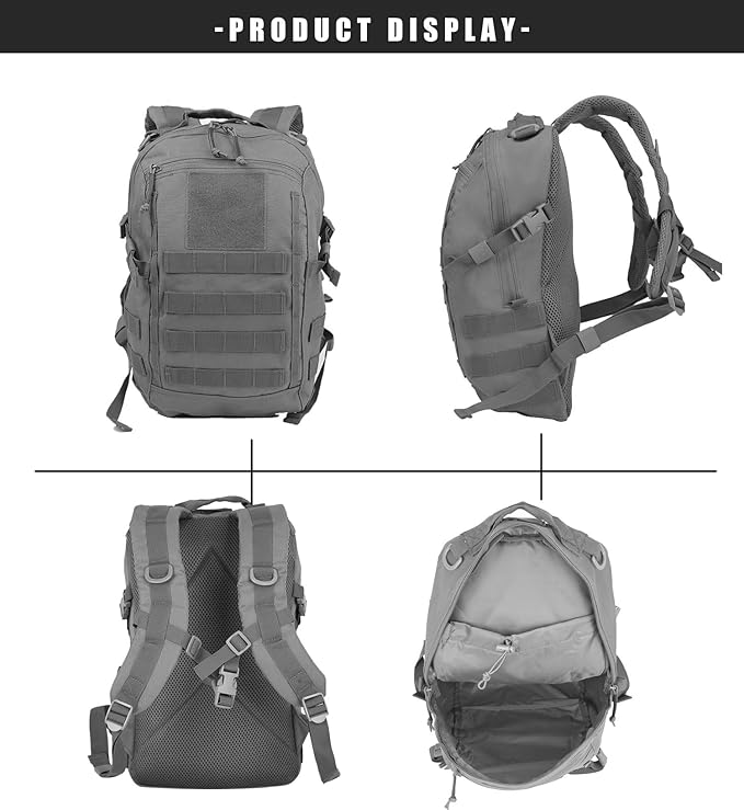 Miramrax 12L Small Backpack Day Pack - Mini Tactical Backpacks Military Daypack Molle Bag Rucksack Bug Out Bag for Hiking (Grey)